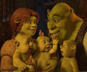 yapboz Shrek ve Fiona seviyorum ve çok da üç çocuk memnun